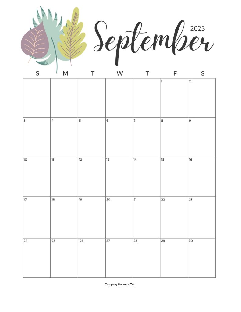 Free Floral September 2023 Calendar Printable - CompanyPioneers.Com