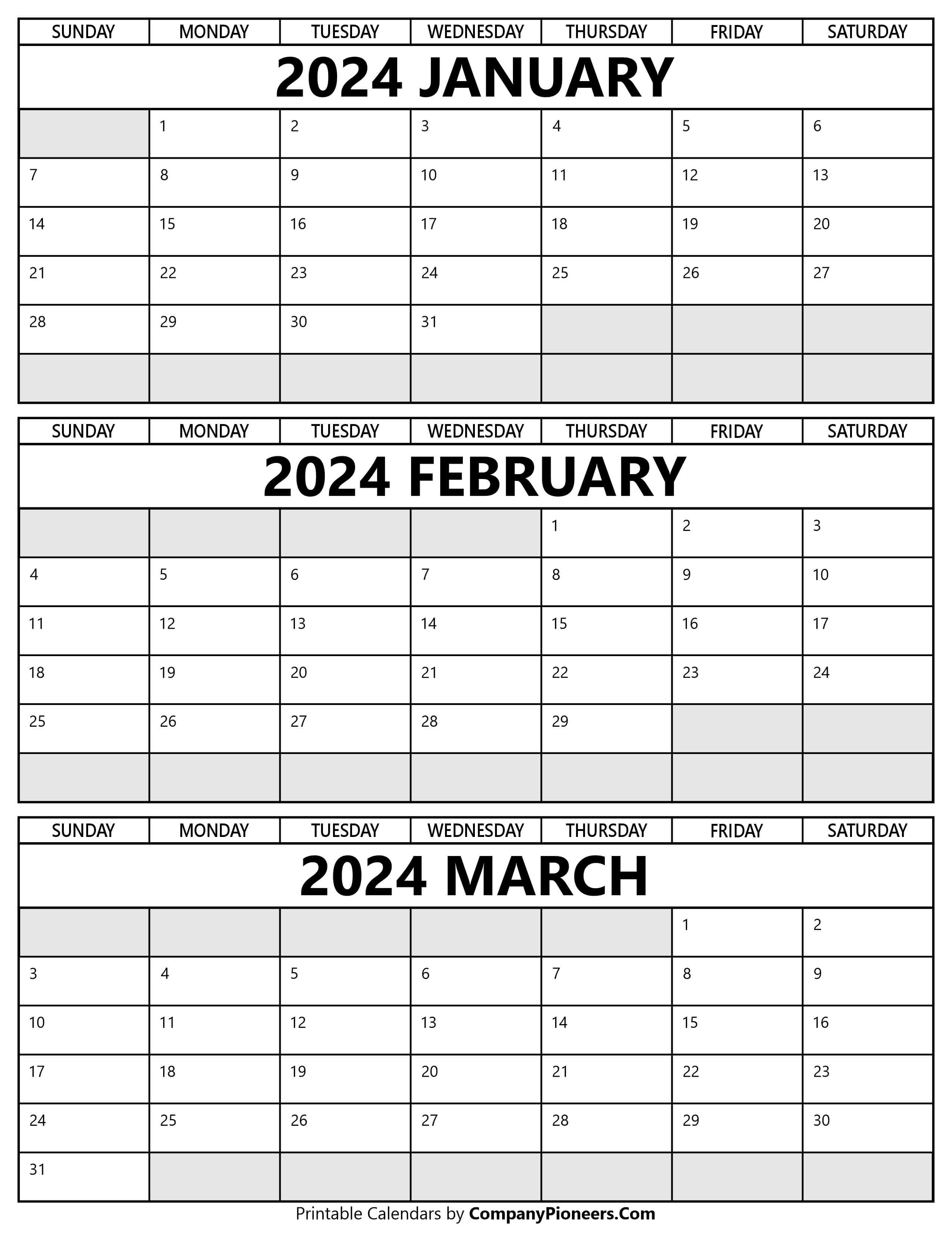 January February March 2024 Calendar Pdf Faina Jasmina