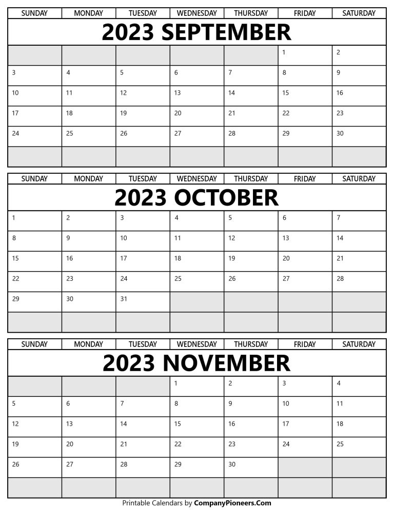 September October November 2023 Calendar Printable Template