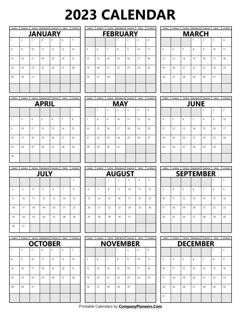 2023 Yearly Calendar - Time Saver Solutions