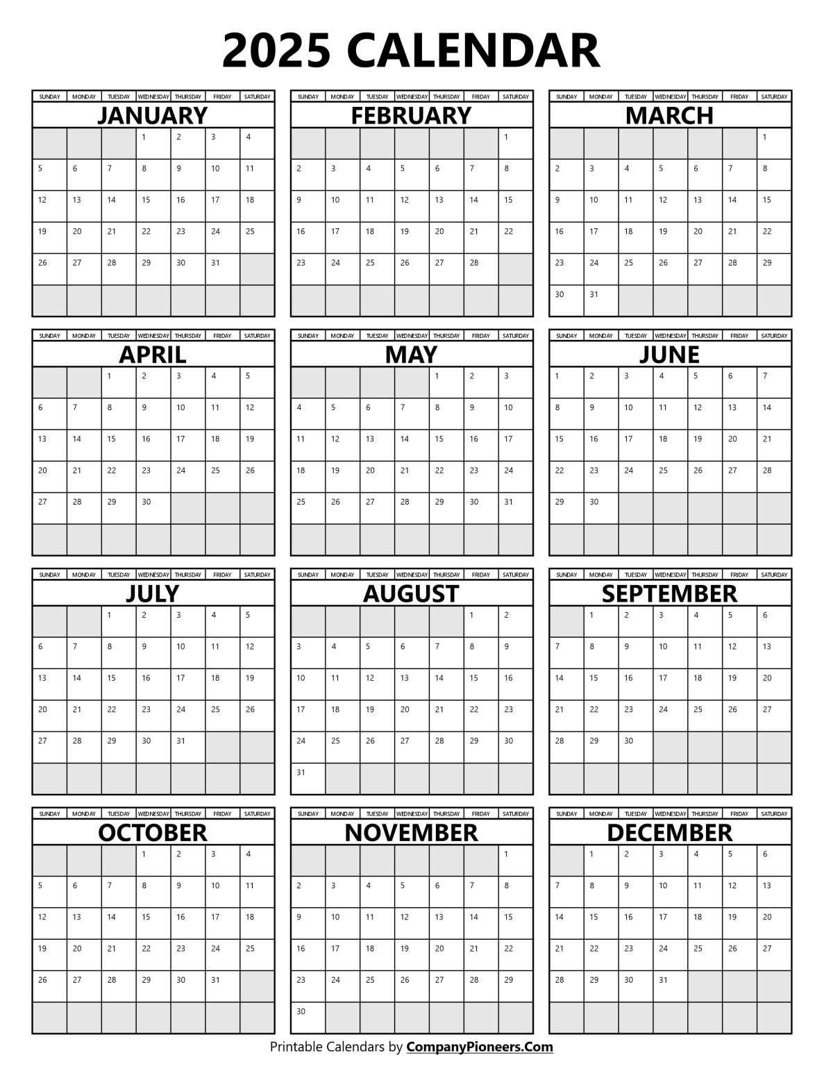 2025 Yearly Calendar - Time Saver Solutions