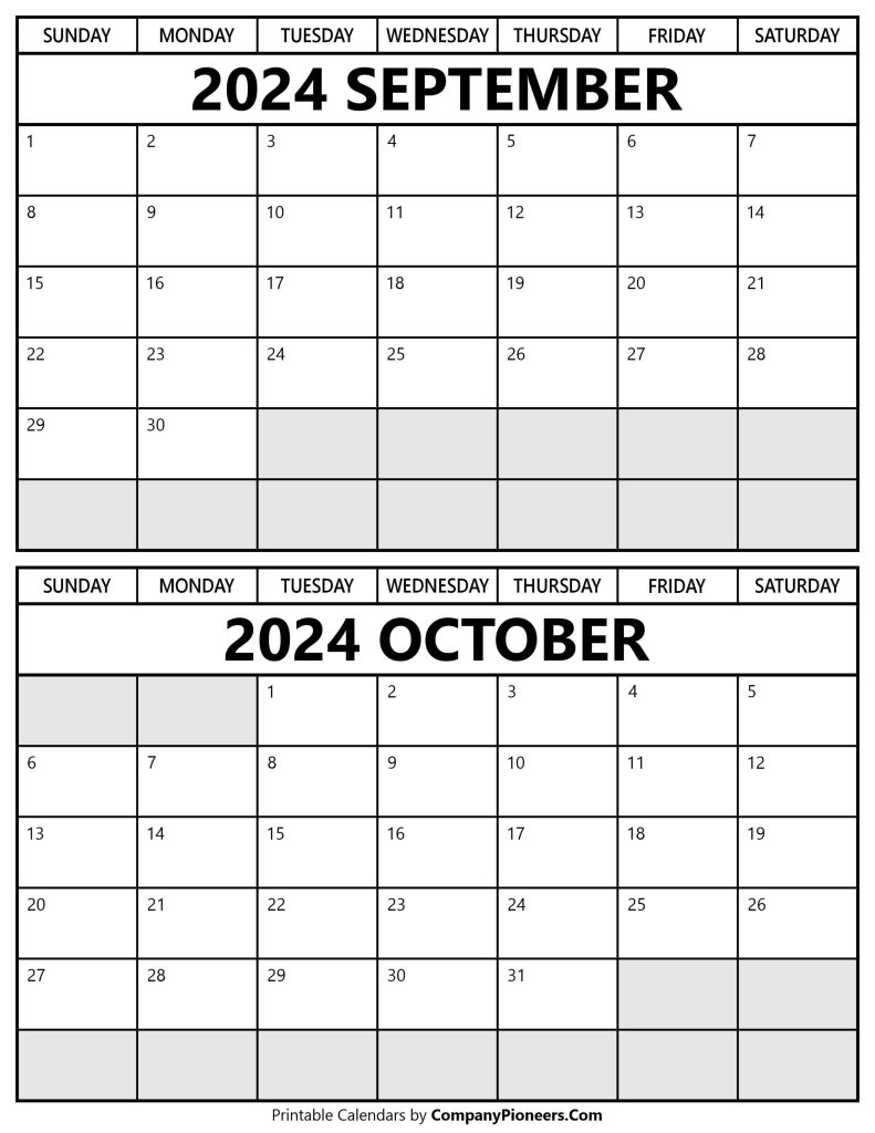 September October 2024 Calendar Printable - Template