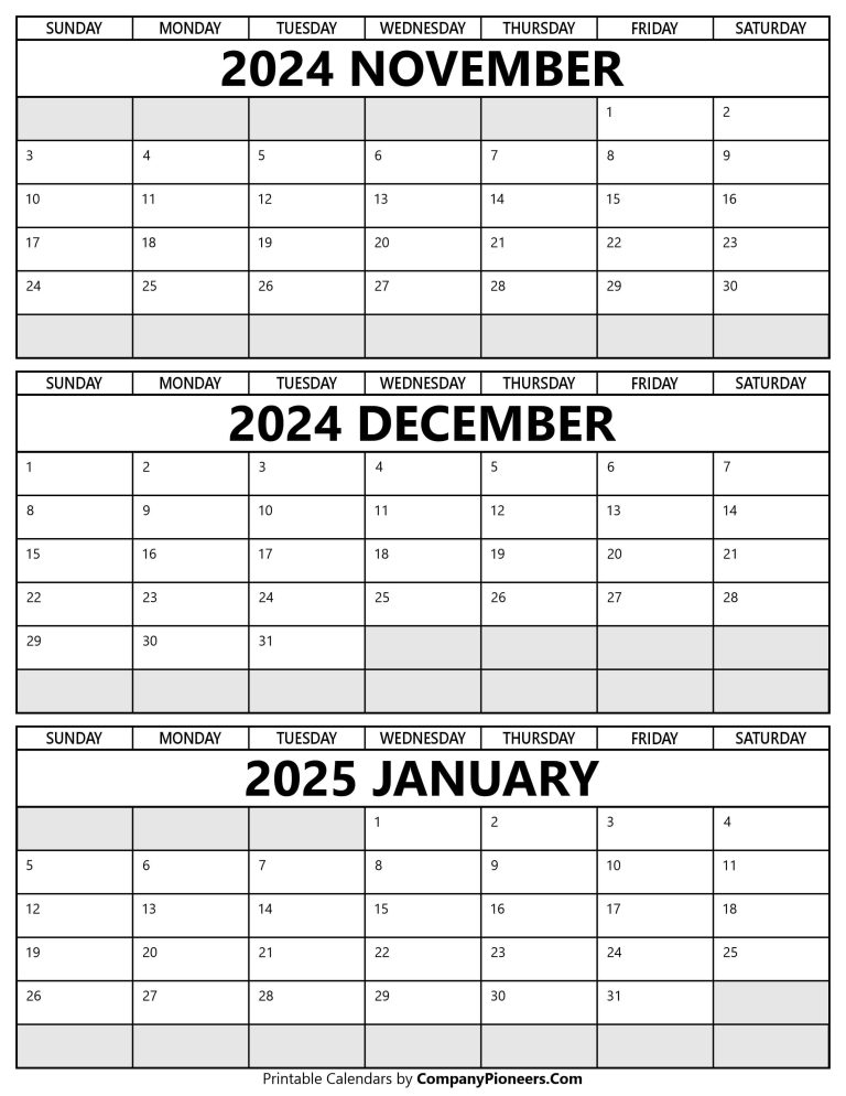 November December 2024 January 2025 Calendar Printable - Template