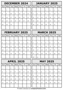 2024 December to 2025 May Calendar