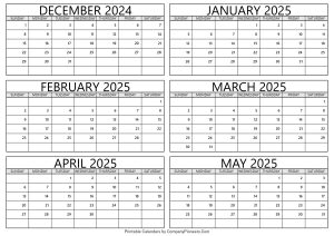 December 2024 to May 2025 Calendar