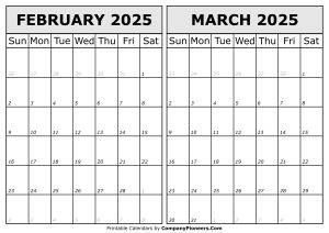 Calendar 2025 February March