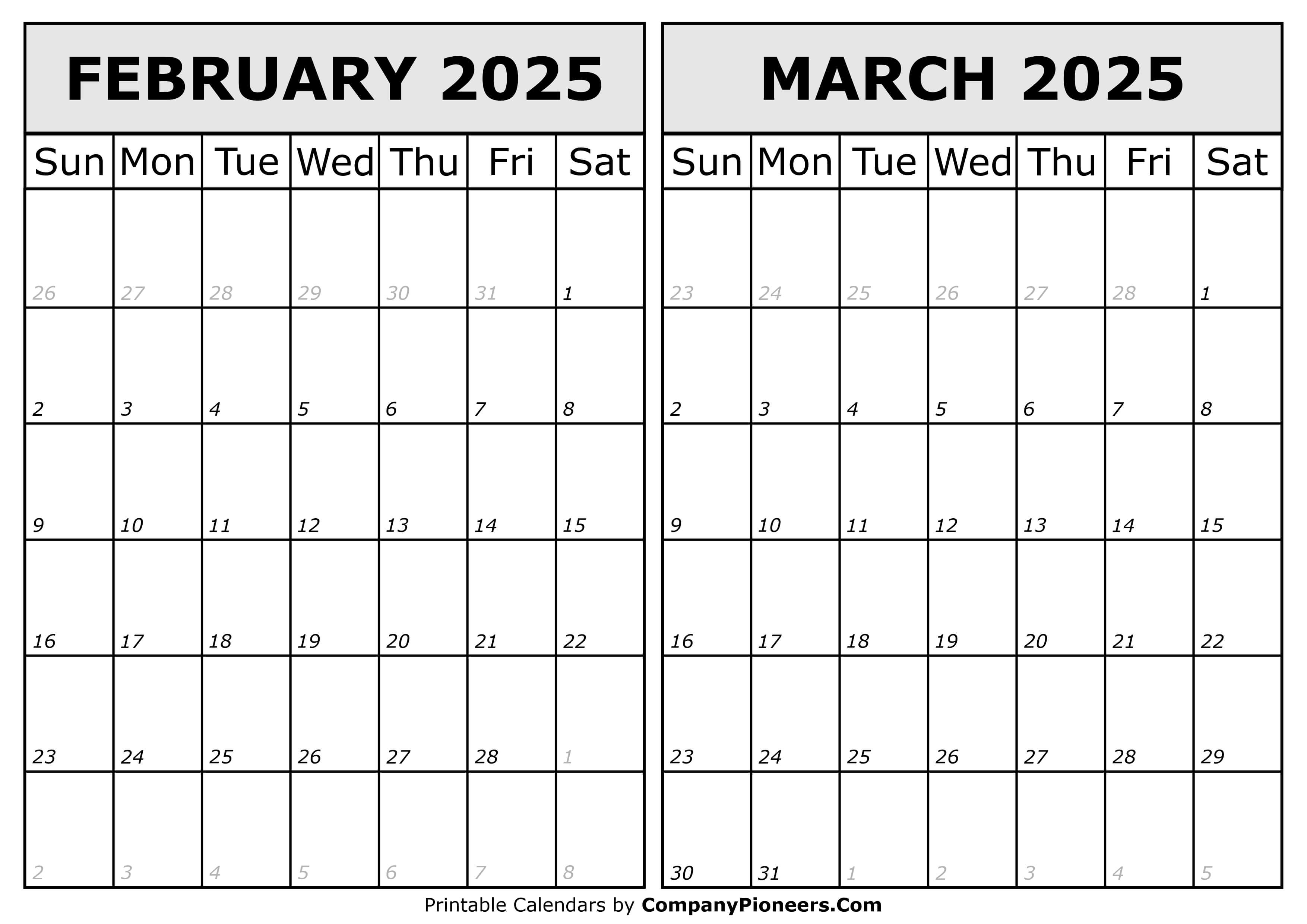 Calendar 2025 February March