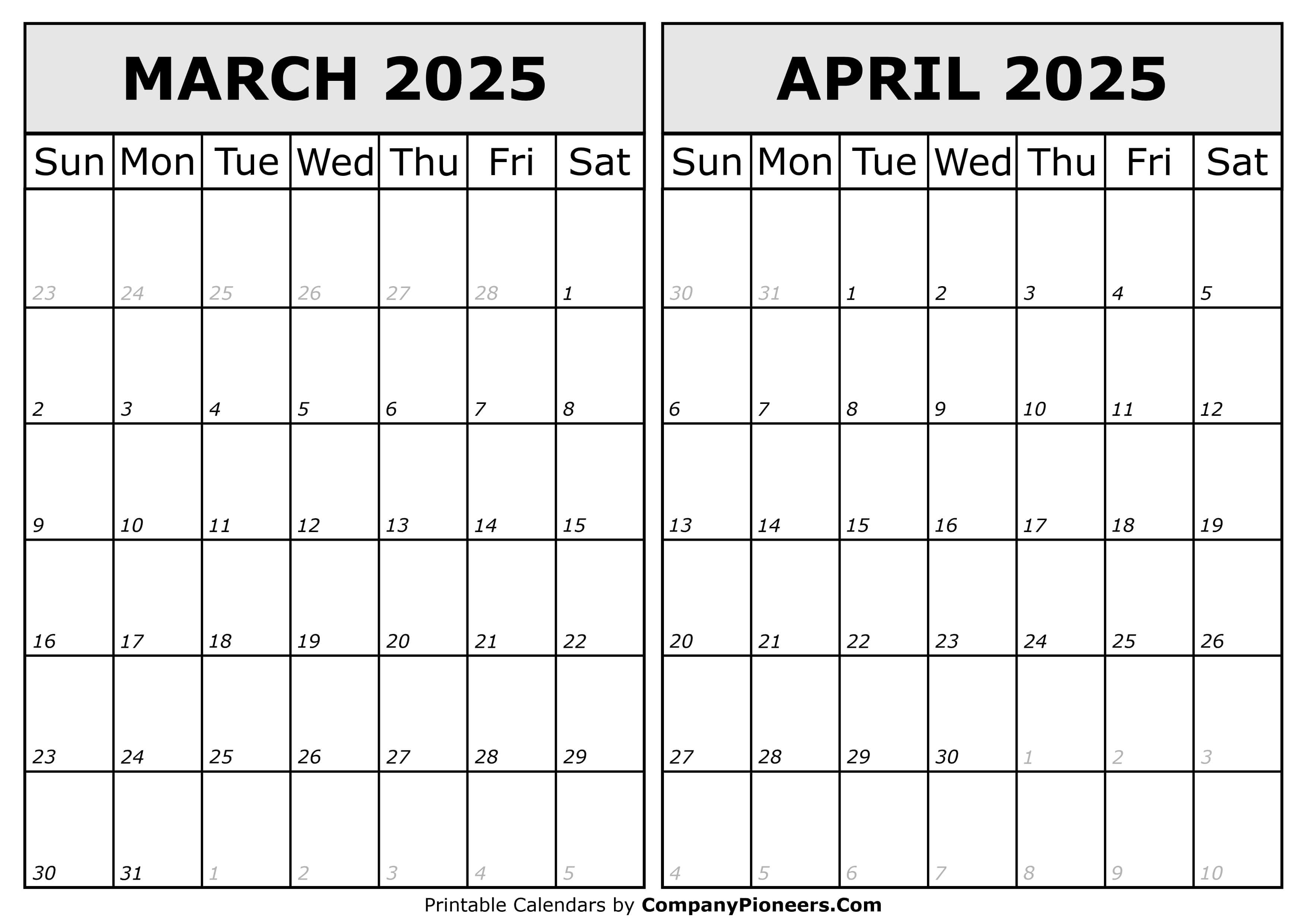 Calendar 2025 March April