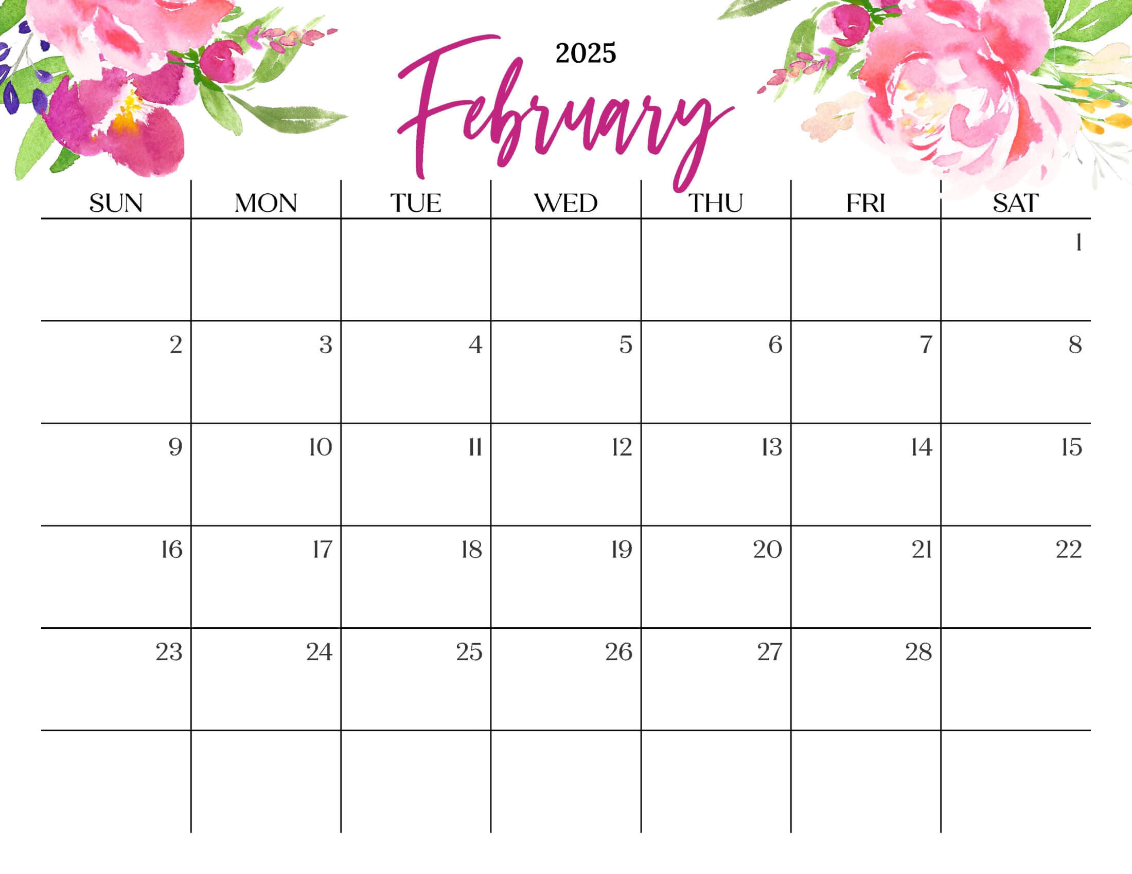 Cute February 2025 Calendar Multi Flower