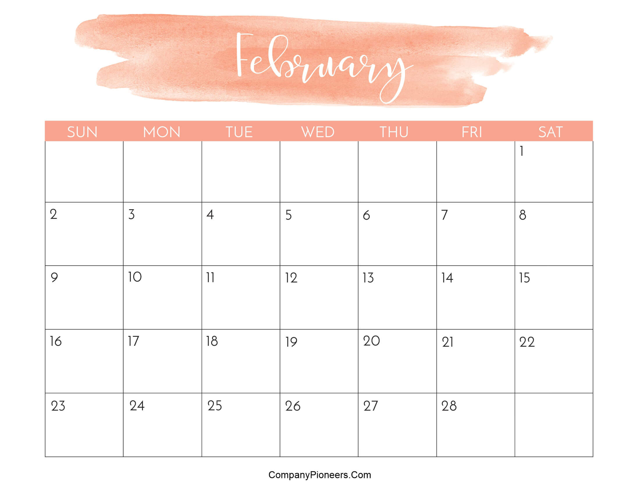 Cute February 2025 Calendar Printable Water Color