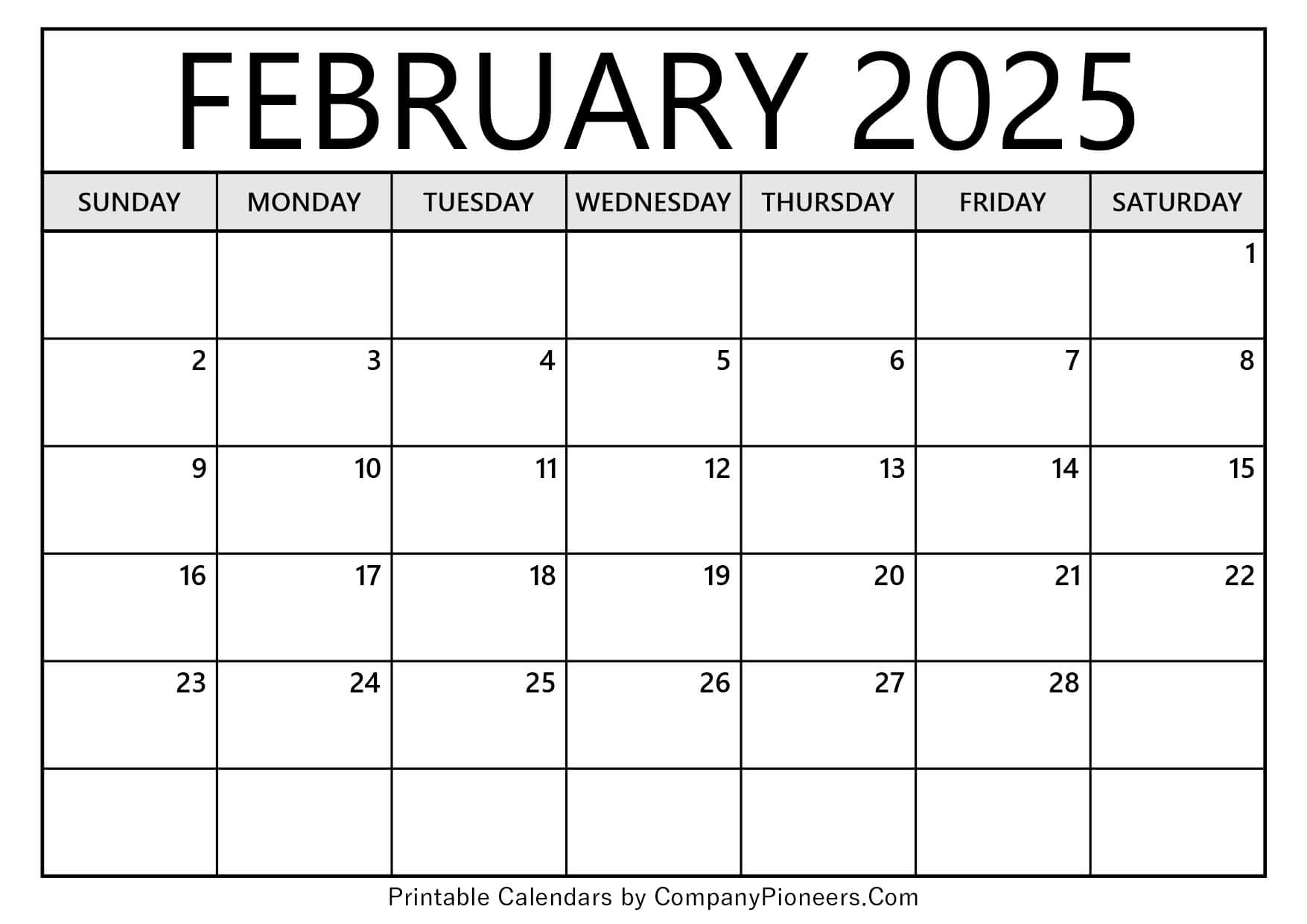 February 2025 Calendar Template Blank