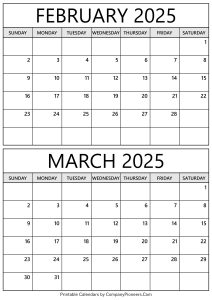 February March 2025 Calendar