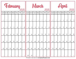 February March and April 2025 Calendar