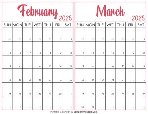 February and March Calendar 2025