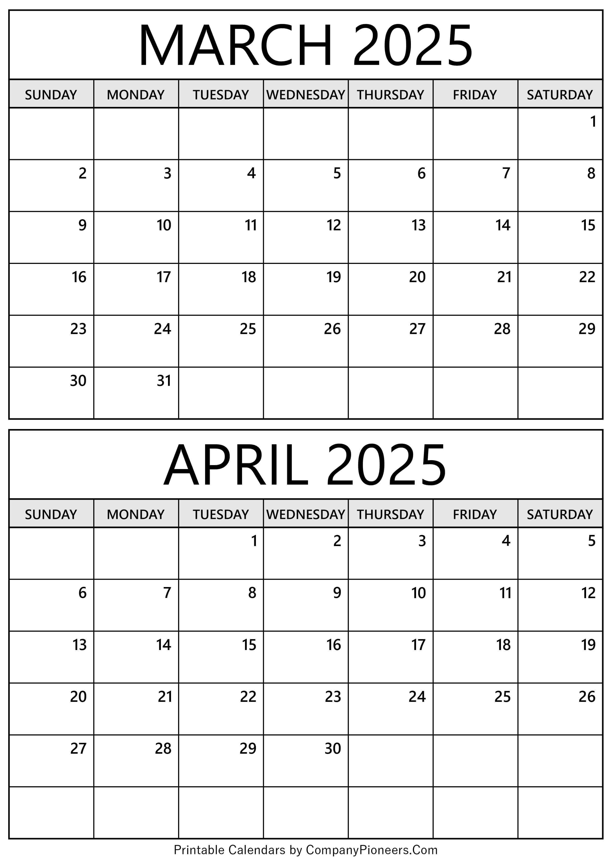March April 2025 Calendar
