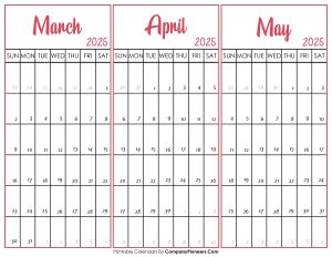 March April and May 2025 Calendar