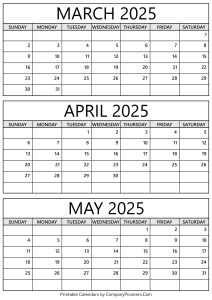 March to May 2025 Calendar