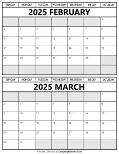 Printable February March 2025 Calendar