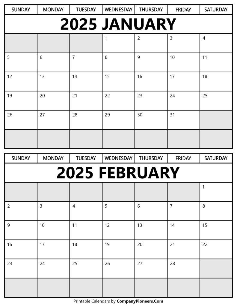 January February 2025 Calendar Printable Template