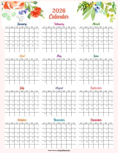 2026 Calendar Floral