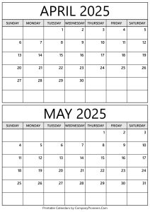 April May 2025 Calendar