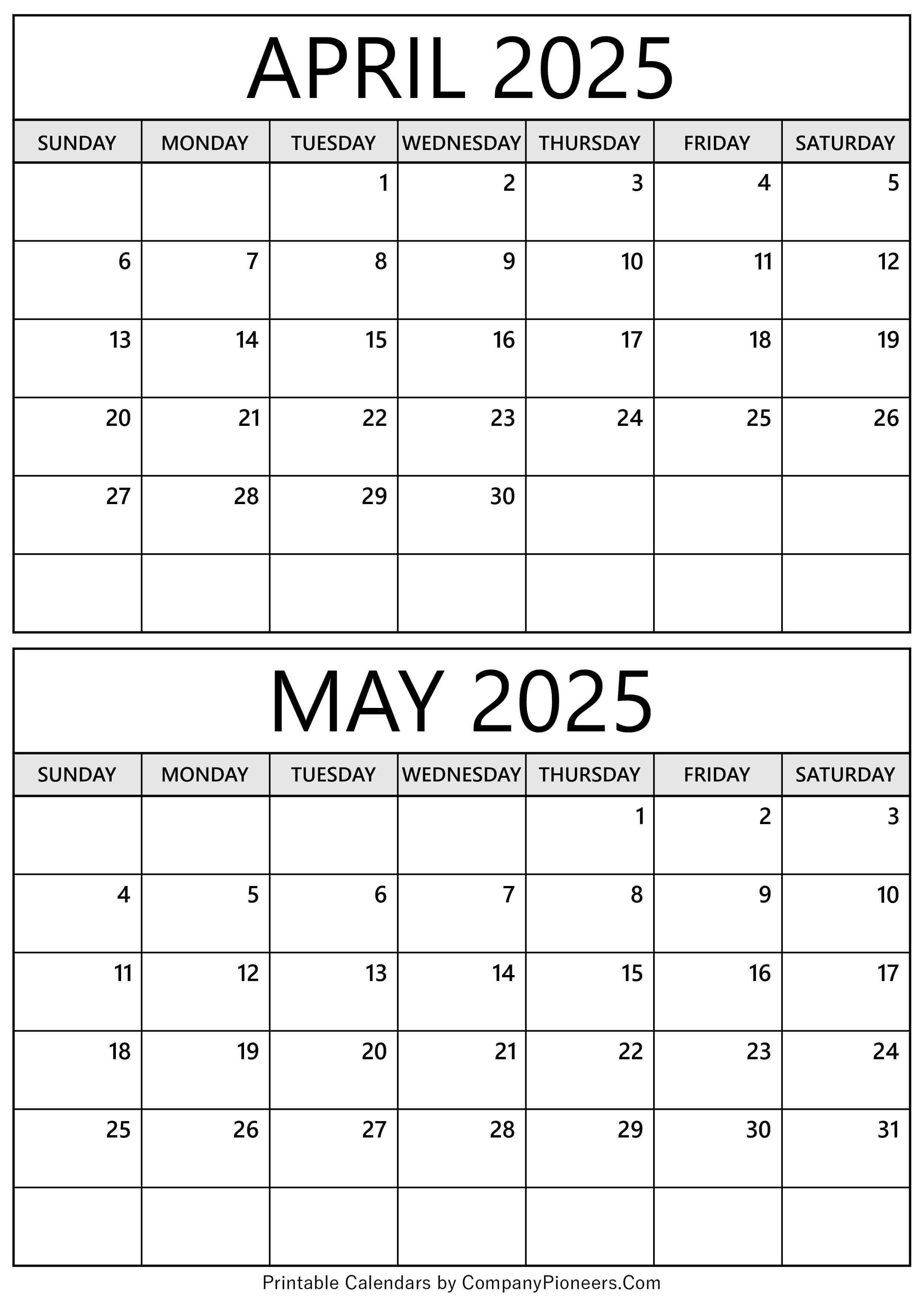 April May 2025 Calendar