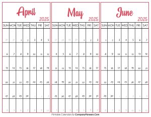 April May and June 2025 Calendar