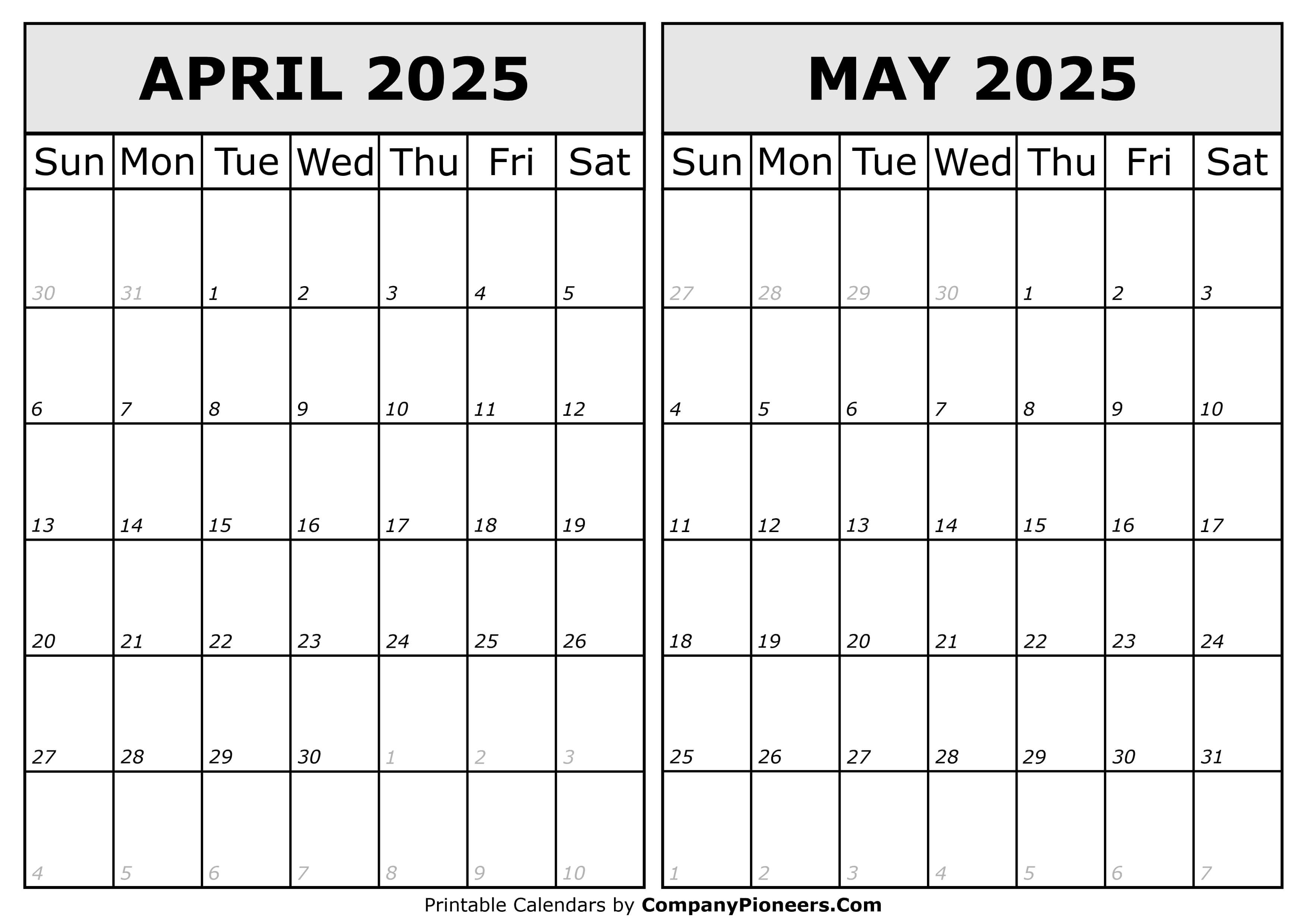 Calendar 2025 April May