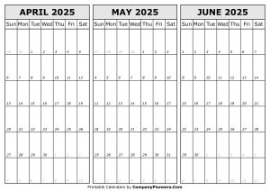 Calendar April to June 2025