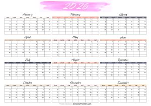 Cute 2026 Calendar Printable Water Color