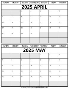 Printable April May 2025 Calendar