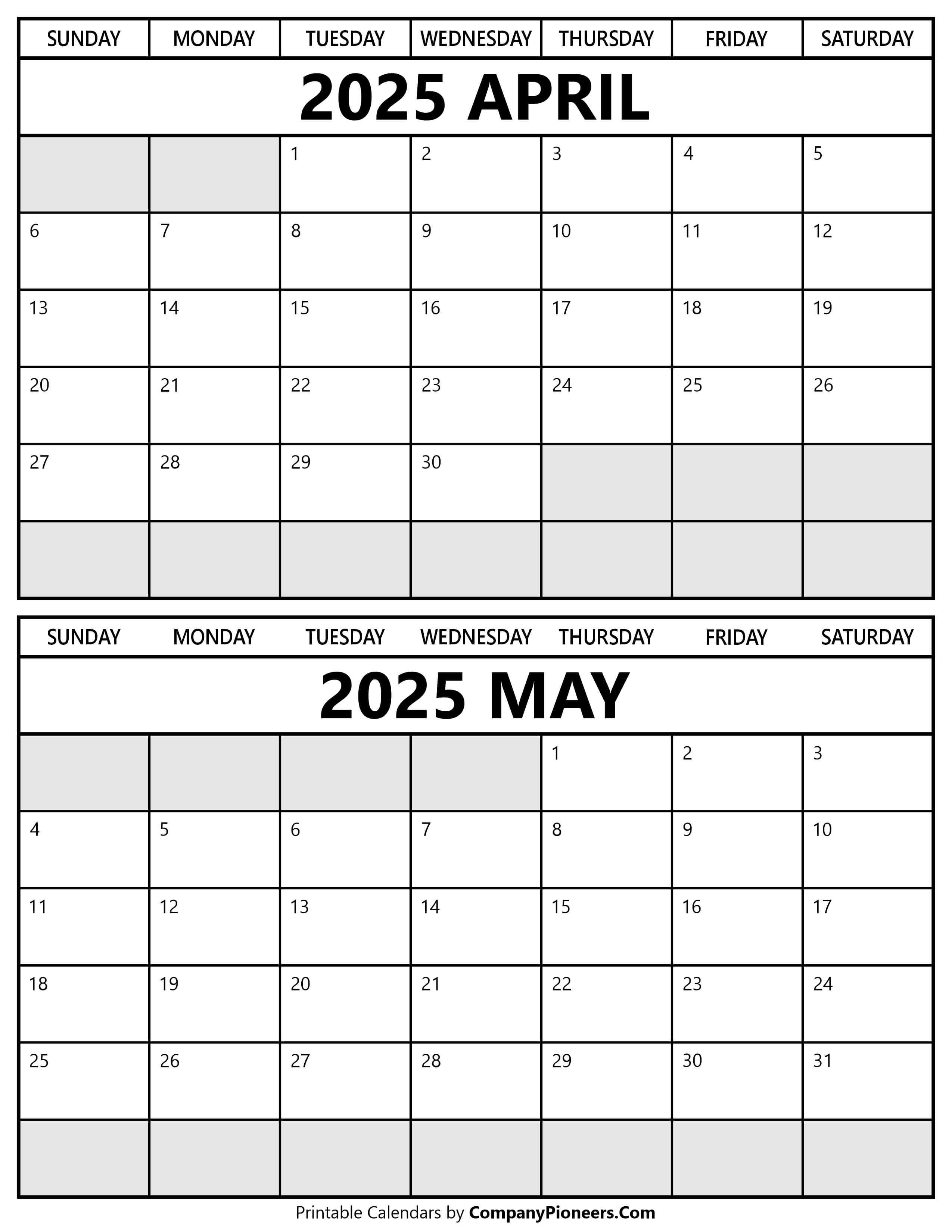 Printable April May 2025 Calendar