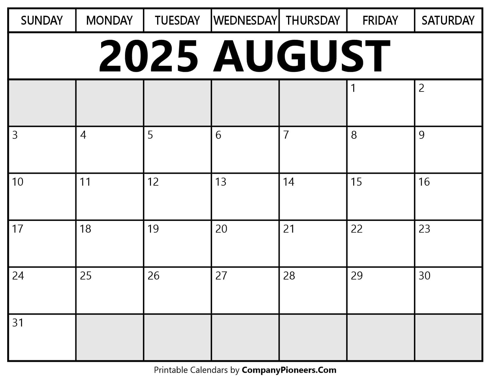 August 2025 Calendar Segoe UI Font