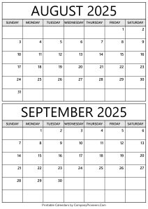 August September 2025 Calendar