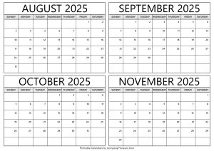 August to November 2025 Calendar