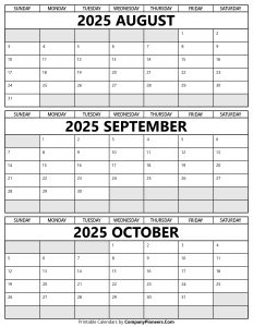 August to October 2025 Calendar