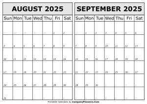 Calendar 2025 August September