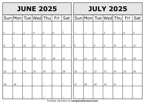 Calendar 2025 June July