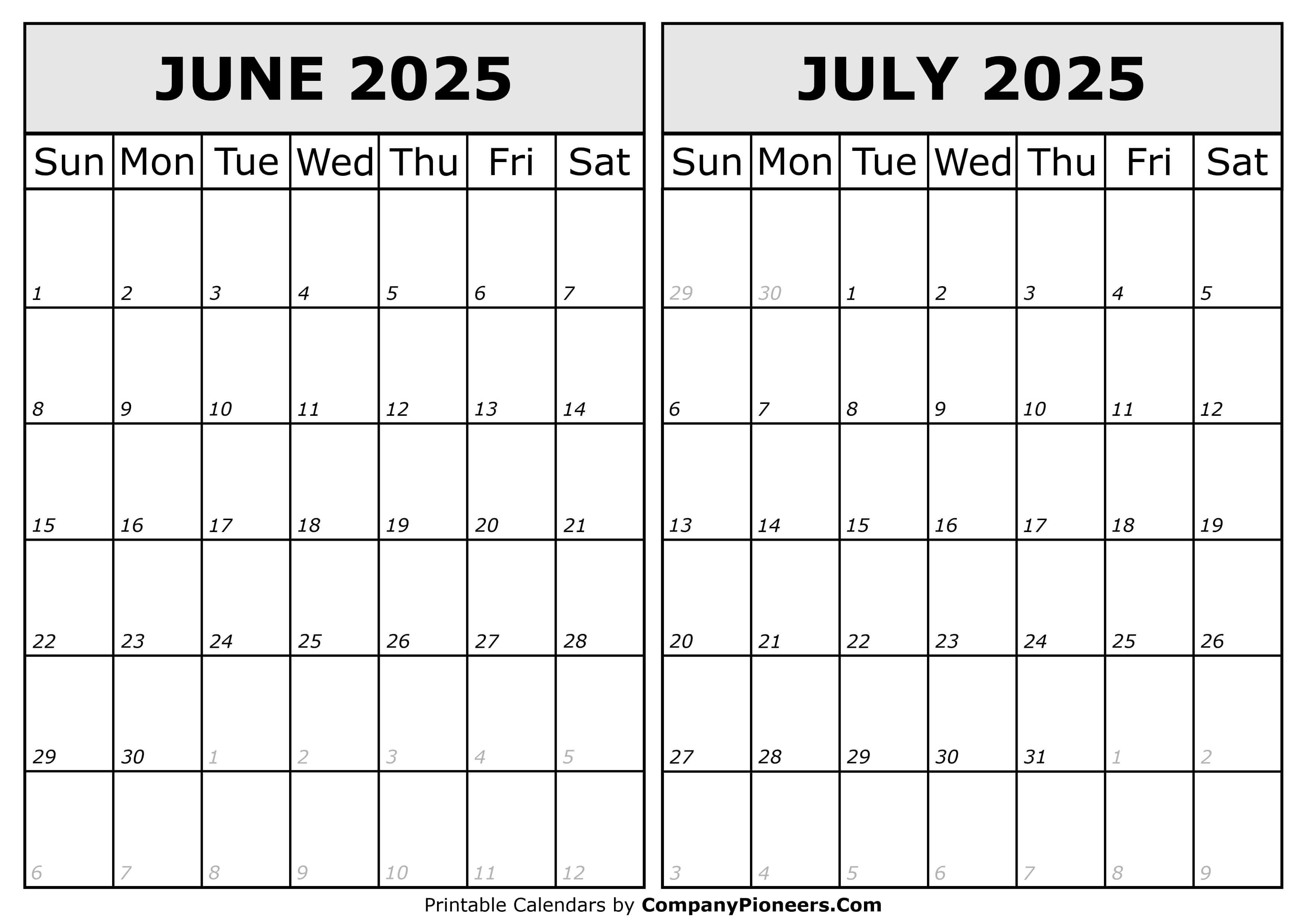 Calendar 2025 June July