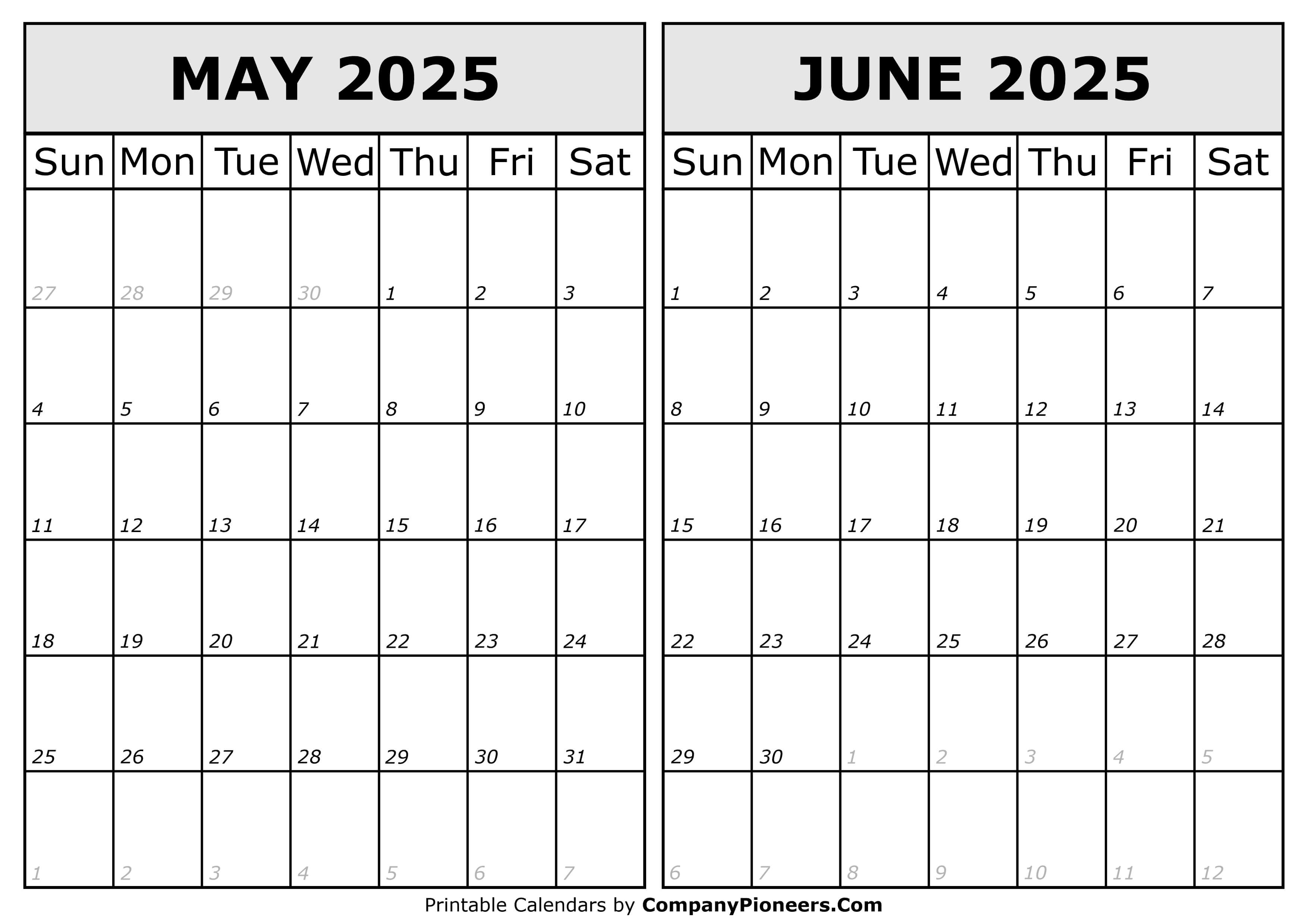 Calendar 2025 May June