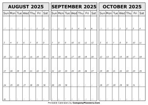 Calendar August September October 2025