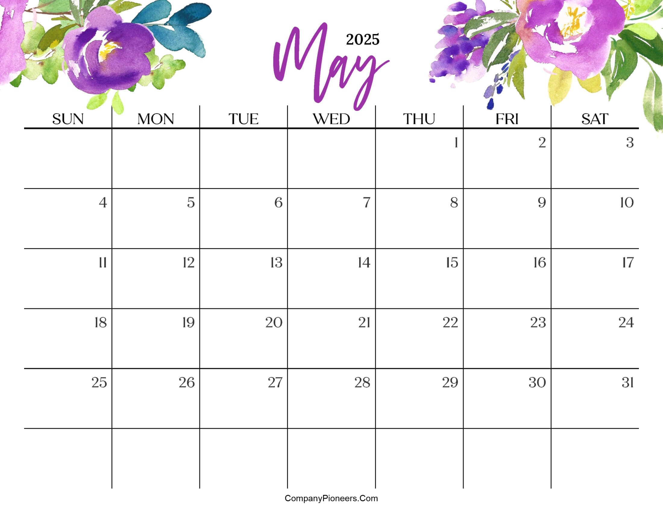 Cute May 2025 Calendar Multi Flower