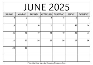 June 2025 Calendar Template Blank