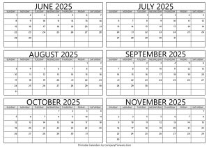 June to November 2025 Calendar