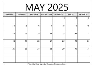 May 2025 Calendar Template Blank