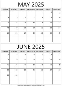 May June 2025 Calendar