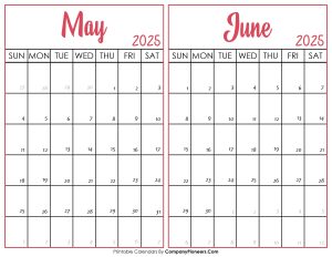 May and June Calendar 2025