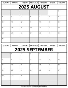 Printable August September 2025 Calendar