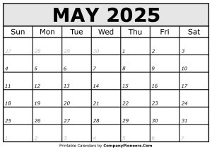 Printable May 2025 Calendar Italic Font