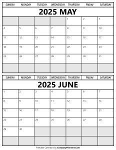 Printable May June 2025 Calendar